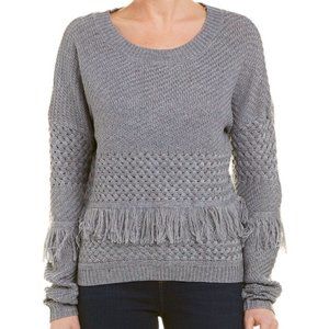 *BB Dakota Candace Fringe Gray Crew Neck Sweater Cottage Core Boho Cowgirl